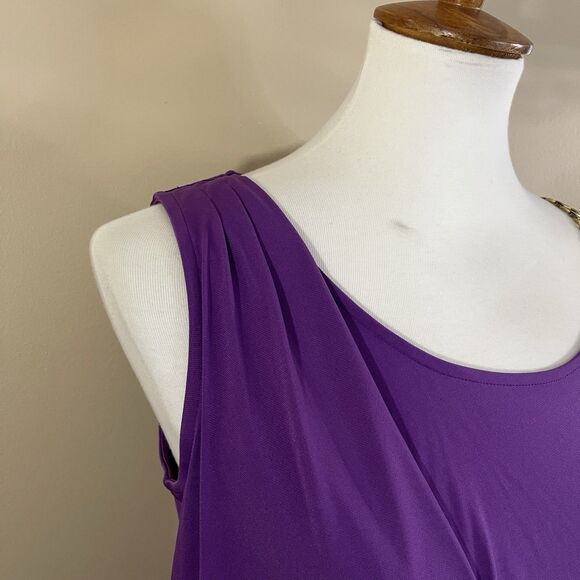 Michael Kors Women Purple Chain Strap Tank Top Size S Gold Hardware Drape Blouse - Picture 6 of 12